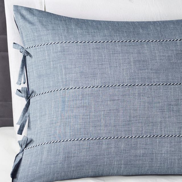 Olliix by Madison Park 3 Piece Denim Blue King/California King Raven Cotton Yarn Dye Duvet Cover Set-4
