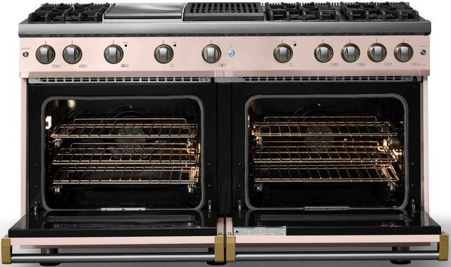 Viking® 5 Series 60" Blush Pro Style Gas (NG) Range with Brushed Brass Trim-1