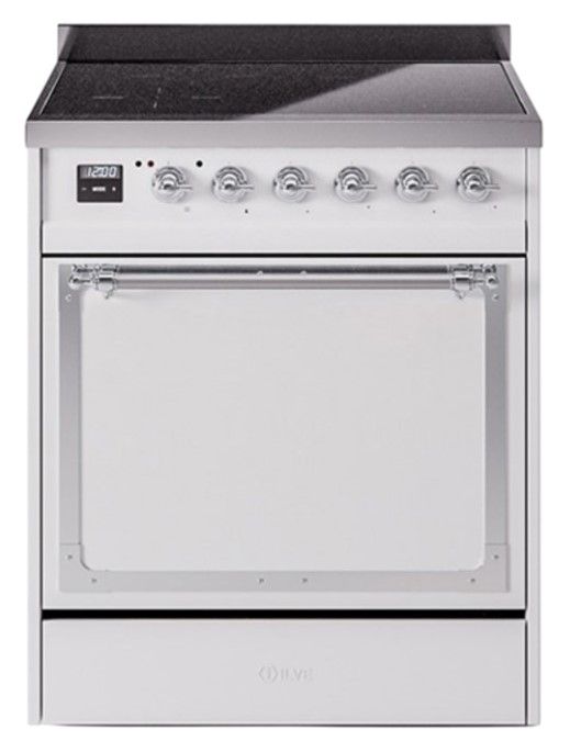 Ilve® Nostalgie II Noblesse 30'' White Pro Style Induction Range with Chrome Trim-0
