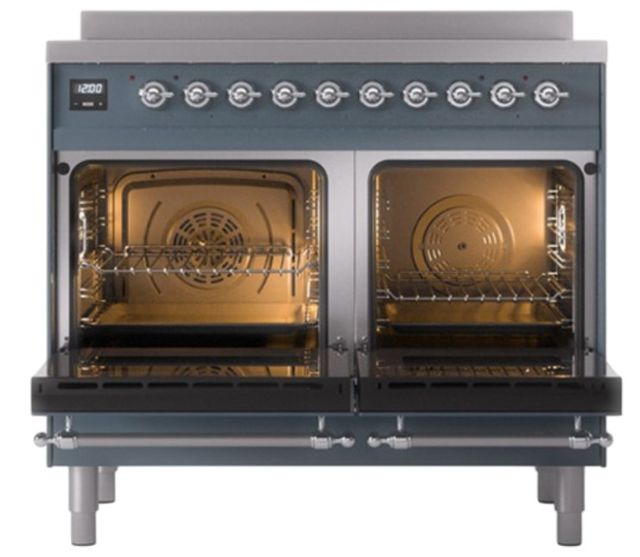 Ilve® Nostalgie II Noblesse 40'' Blue Gray Pro Style Induction Range with Chrome Trim-1
