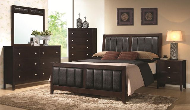front view of the Coaster® Carlton 5-Piece Cappuccino Queen Bedroom Set in a casual bedroom