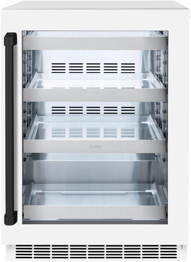 ZLINE Autograph Edition Touchstone 24" 5.2 Cu. Ft. Stainless Steel Beverage Center with White Matte Glass Door and Matte Black Handle-0
