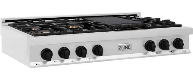 ZLINE Autograph Edition 48" Stainless Steel Gas Rangetop with 8 Burners, Porcelain Cooktop and Matte Black Accents -0