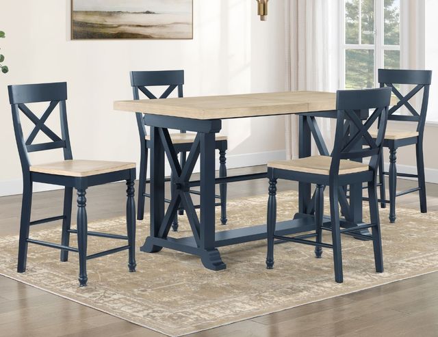 Steve Silver Co. Darcy 5-Piece Midnight Blue/Natural Counter Height Dining Set-1
