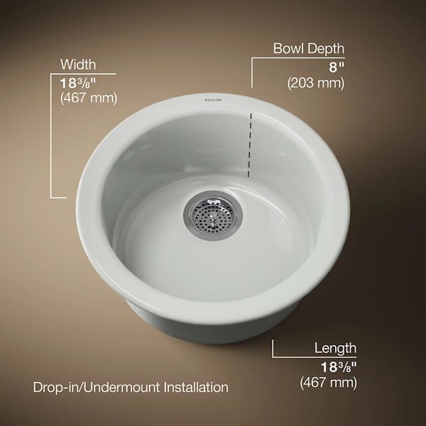KOHLER® Porto Fino™ Sea Salt 19" Top/Undermount Single-Bowl Bar Sink-2
