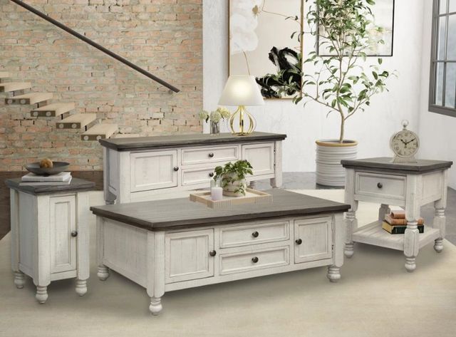 International Furniture Direct Stone Weathered Gray Square End Table with Ivory Antiqued Base-1