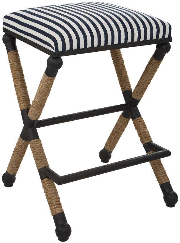 Uttermost® Braddock Black/Cream/Natural/Navy Backless Counter Stool-0