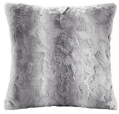 Olliix by Madison Park Zuri Grey 20x20" Polyester Faux Tip Dyed Brushed Long Fur Pillow-0