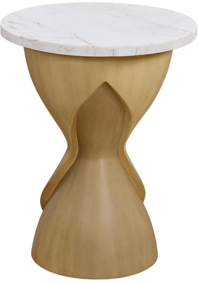 Bernards Tapestry Beige Pedestal Table with White Marble Top-2