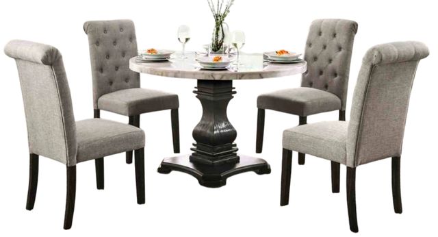 Furniture of America® Elfredo 5-Piece Antique Black/Light Gray/White Round Dining Table Set-0
