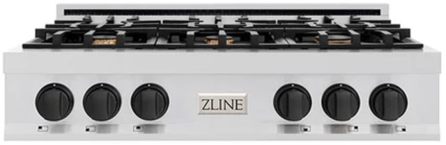 ZLINE Autograph Edition 36" Stainless Steel Gas Rangetop with 6 Burners, Porcelain Cooktop and Matte Black Accents-0