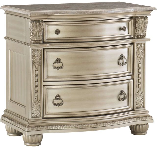 Mazin Furniture Cavalier Silver Nightstand with Marble Top-0