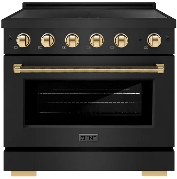 ZLINE Autograph Edition Paramount 36" Black Stainless Steel Pro Style Induction Range with Polished Gold Helix Handle & Accents-0