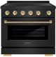 ZLINE Autograph Edition Paramount 36" Black Stainless Steel Pro Style Induction Range with Polished Gold Helix Handle & Accents-0