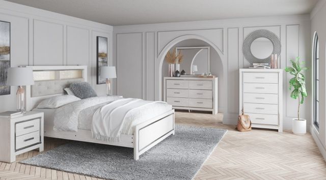 front view of a glam bedroom with a king bedroom set