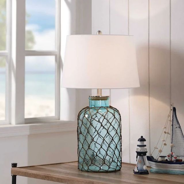 StyleCraft Montego Bay Blue Seeded Glass Lamp-1