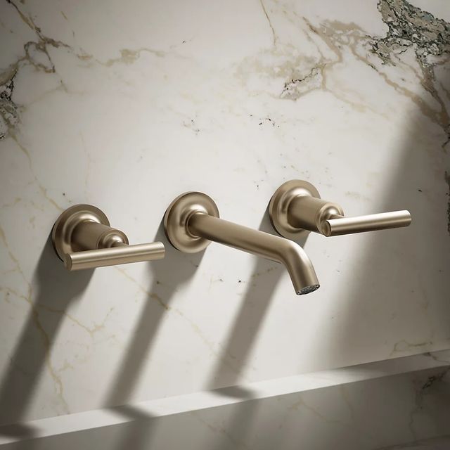 KOHLER® Purist® Vibrant Brushed Bronze Wall-Mount Bathroom Sink Faucet Trim with Lever Handles-3