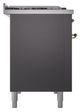 Ilve® Nostalgie II Noblesse 48'' Graphite Matte Pro Style Dual Fuel Range with Brass Trim-2