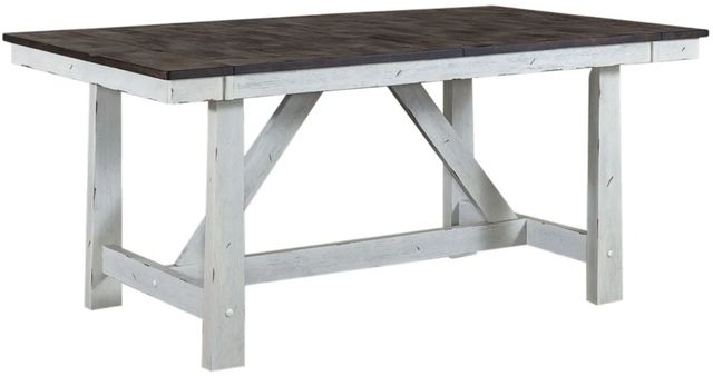 Liberty Furniture Farmhouse Brown Extendable Trestle Table with White Base-1