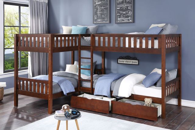 Homelegance® Rowe Dark Cherry Youth Twin Corner Storage Bunk Bed-1