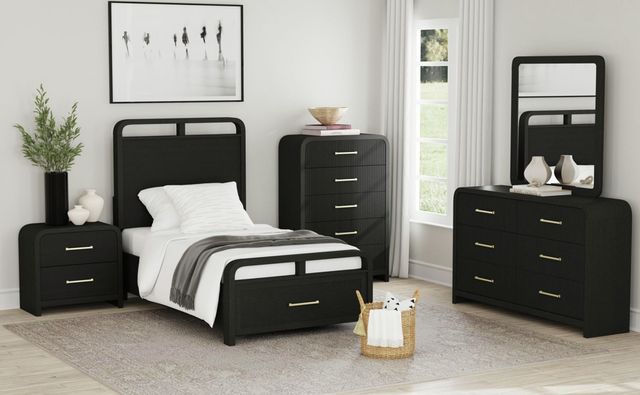 Elements International Ridgemont Black King Panel Storage Bed-1