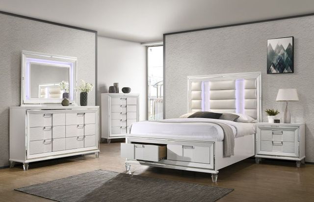 Elements International Twenty Nine 4-Piece White King Panel Storage Bedroom Set-1