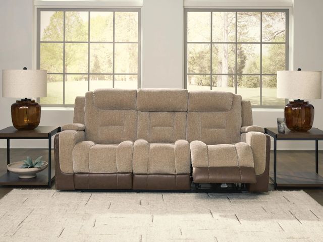 Signature Design by Ashley® Mixed Motion Brownstone Power Reclining Sofa with Adjustable Headrest-1