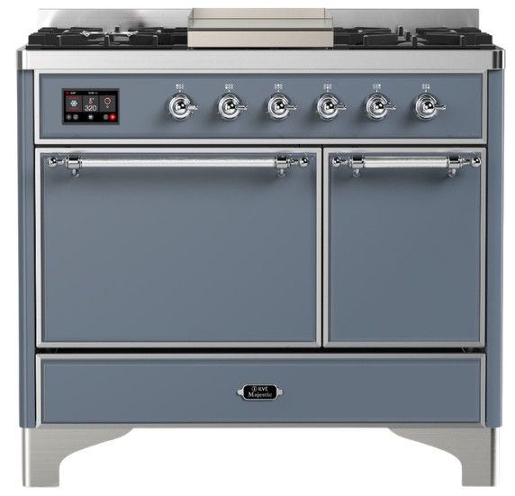 Ilve® Majestic III 40" Blue Gray Pro Style Dual Fuel Liquid Propane Range with Solid Door and Chrome Trim-0