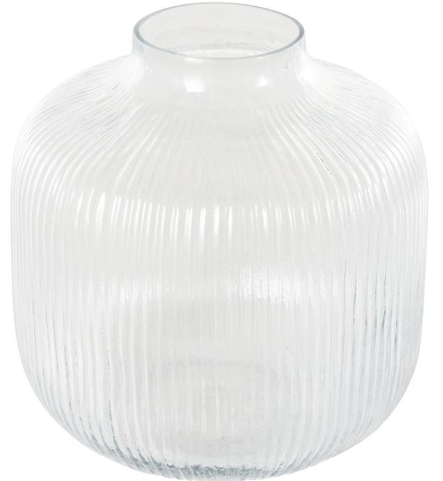 Deco Marche Clear 10" Glass Short Round Ribbed Fluted Decorative Vase-0
