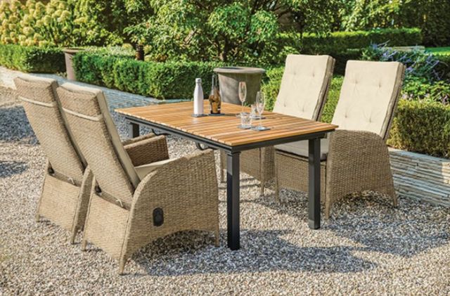 Furniture of America® Mackay Natural Teak Wood Outdoor Patio Dining Table with Gunmetal Base-1