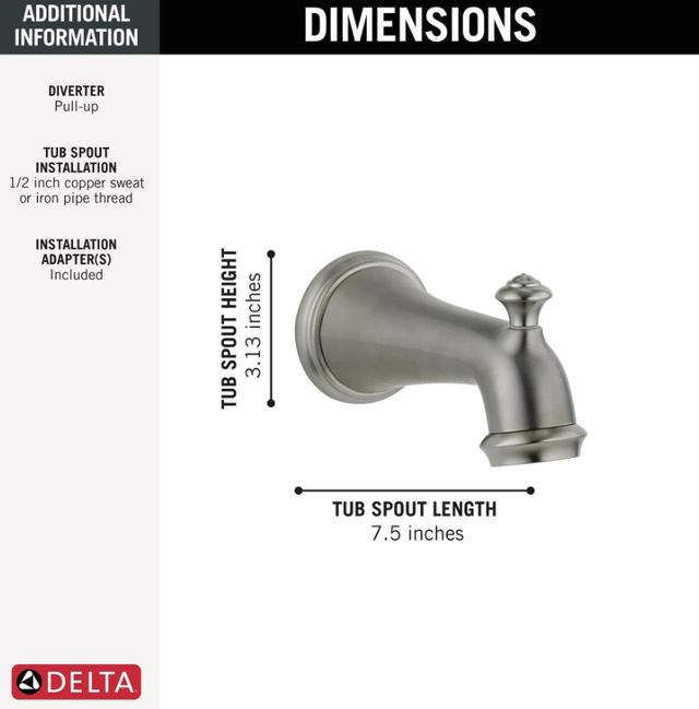 Delta Victorian® Stainless Pull-Up Diverter Tub Spout-1