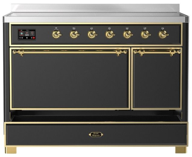 Ilve® Majestic III 48" Graphite Matte Pro Style Induction Range with Solid Door and Brass Trim-2
