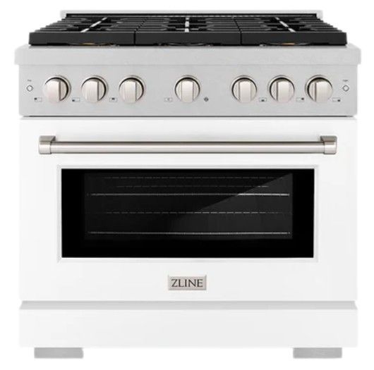 ZLINE Paramount 36" 5.2 Cu. Ft. Satin Stainless Steel Gas Range with 6 Burner DuoPro™ Cooktop and Convection Gas Oven with White Matte Door-0
