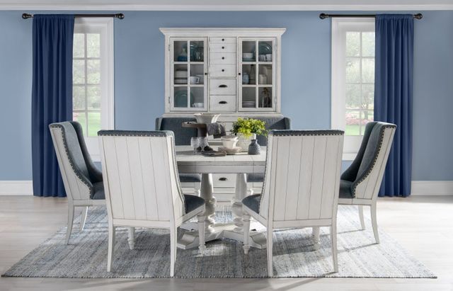 Legacy Classic Cottage Park Aged White/Caitlin Cobalt Upholstered Host Chair-1