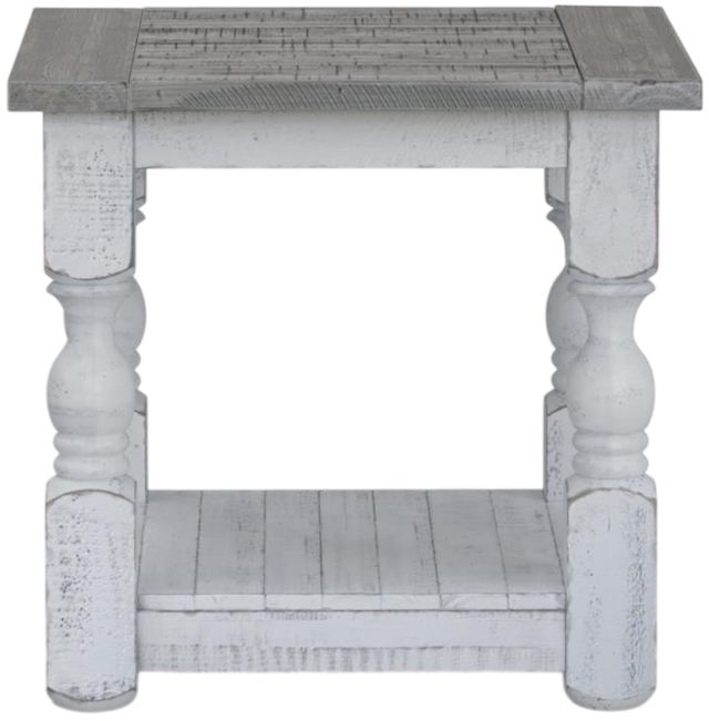 International Furniture Direct Stone Weathered Gray End Table with Ivory Antiqued Base-2