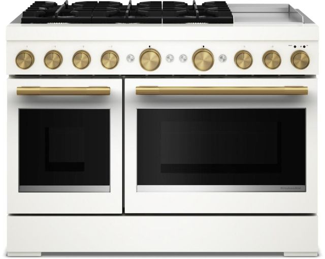 KitchenAid® 48” White Pro-Style Dual Fuel Gas Range with Griddle-2