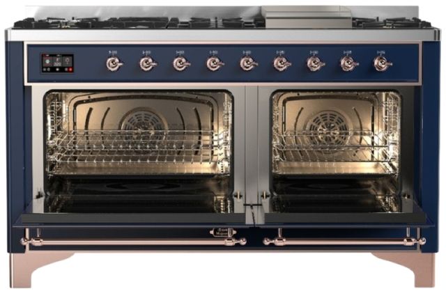 Ilve® Majestic III 60" Midnight Blue Pro Style Dual Fuel Liquid Propane Range with Triple Glass Door and Copper Trim-1