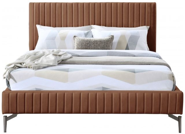 Meridian Furniture Gallo Cognac Vegan Leather Queen Upholstered Panel Bed-1