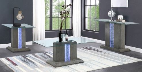Mazin Furniture Spectra Glass Top End Table with Gray Base with LED-3