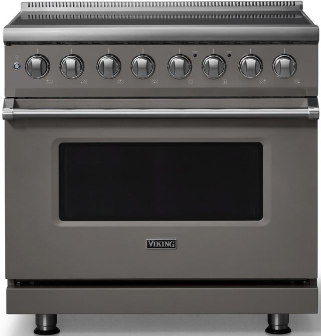 Viking® 5 Series 36" Damascus Gray Pro Style Induction Range with Polished Chrome Trim-0