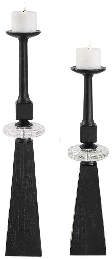 Uttermost® Ebon Glow 2-Piece Black Candle Holders Set-0