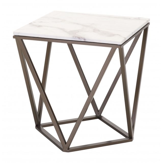 Zuo® Modern Tintern White Marble End Table with Antique Brass Base-0