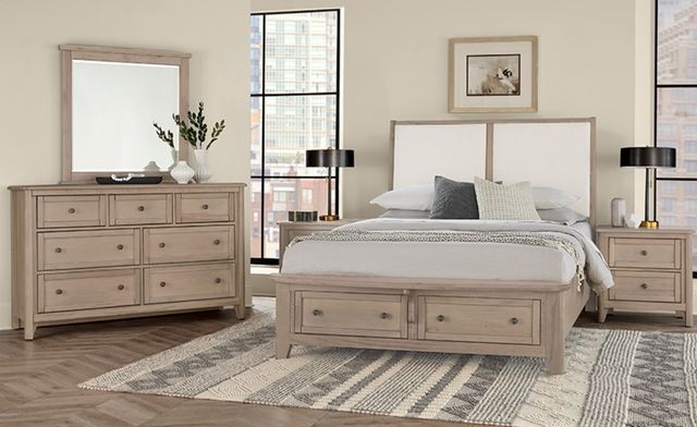Vaughan-Bassett Woodbridge Shadow Gray/White King Upholstered Panel Storage Bed-1