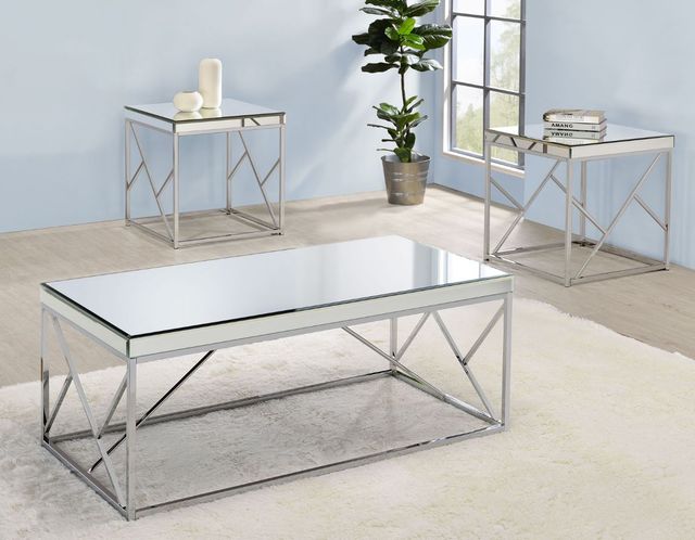 Steve Silver Co. Evelyn Glass Top Cocktail Table with Chrome Base-3