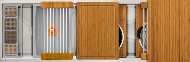 The Galley® Natural Golden Bamboo / Exclusive Gray Resin+ Ideal Work&WashStation™ 5D with Five Tool Culinary Kit and Four Tool Wash Kit-0
