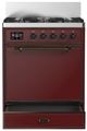 Ilve® Majestic III 30" Burgundy Pro Style Dual Fuel Liquid Propane Range with 5 Black Brass Burners and Burnished Trim-2