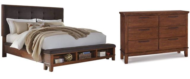 Signature Design by Ashley® Ralene 2-Piece Medium Brown King Upholstered Panel Bed Set-0