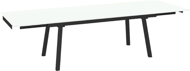 Amisco Customizable Lewis 112" Rectangular Extendable Table with 0.5" White Glass Top and 2 Leaves-1