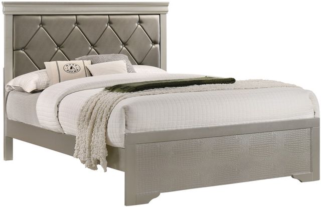 Crown Mark Amalia Queen Nickel Upholstered Panel Bed-0