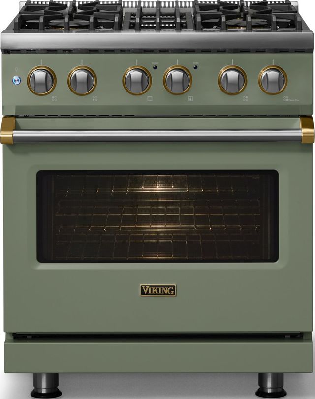 Viking® 5 Series 30" Eucalyptus Pro Style Dual Fuel (LP) Range with Polished Chrome Trim-2